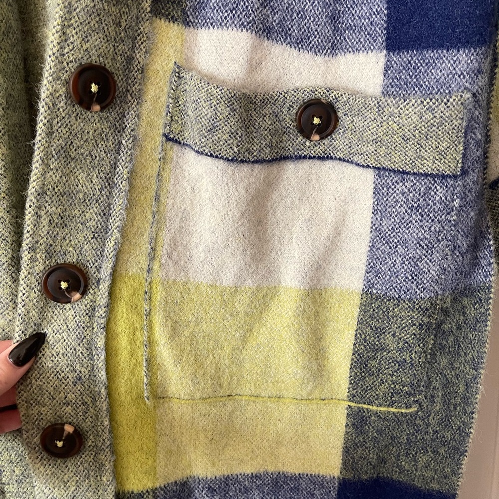 Free People South Bend Plaid Hooded Long Sweater Cardigan Oversized XS - Picture 6 of 10